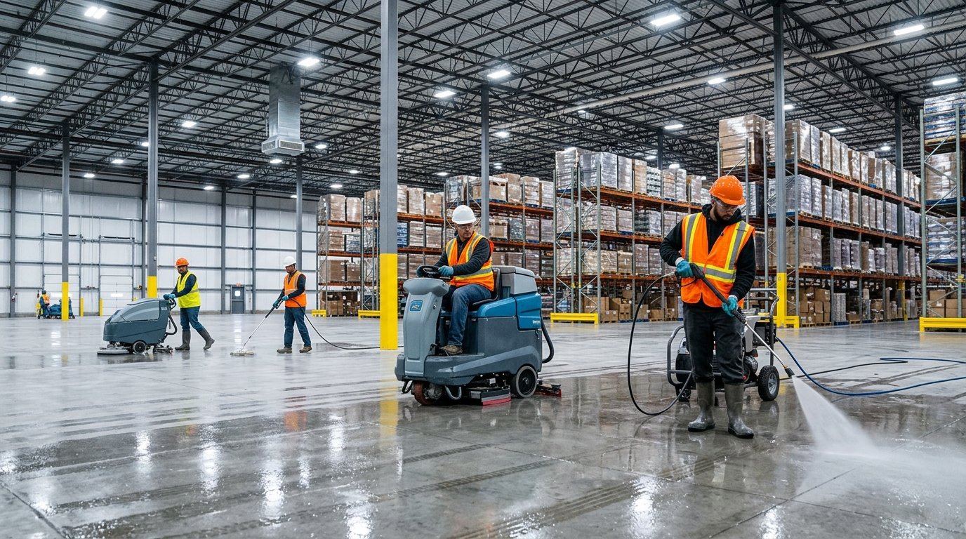 Industrial Warehouse Deep Cleaning Progress